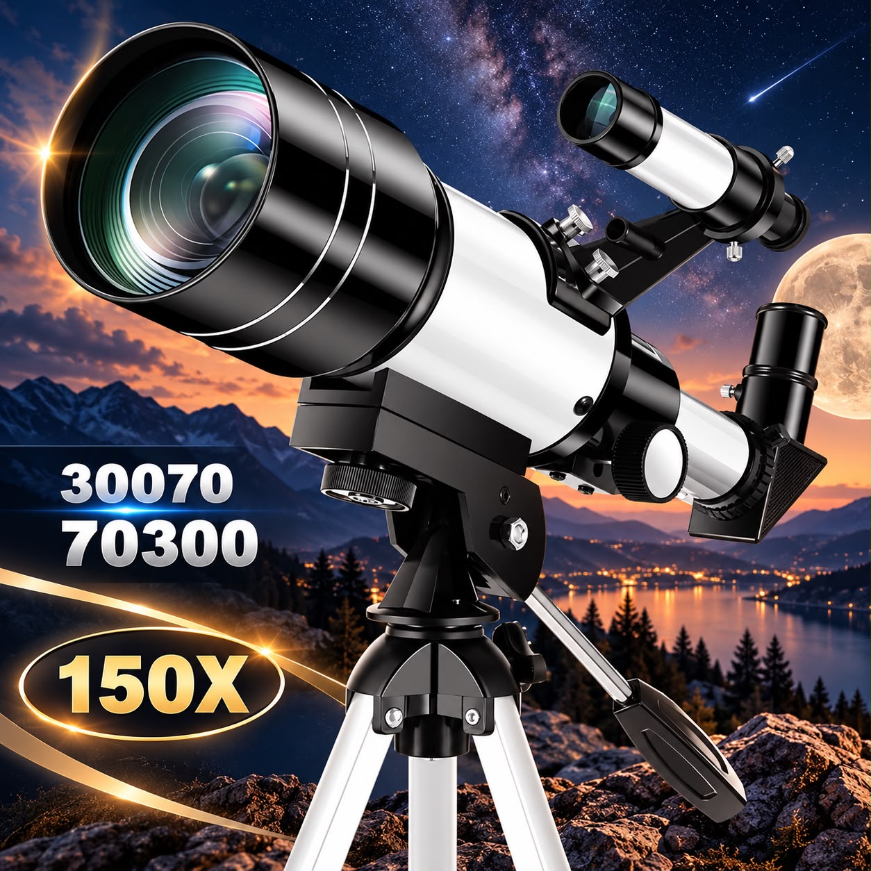 Telescoop | refractor van 70 mm met een brandpuntsafstand van 300 mm ...