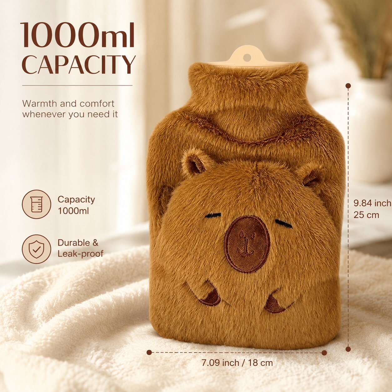 Wärmflasche | Capybara Kuscheltier mit 1000 ml