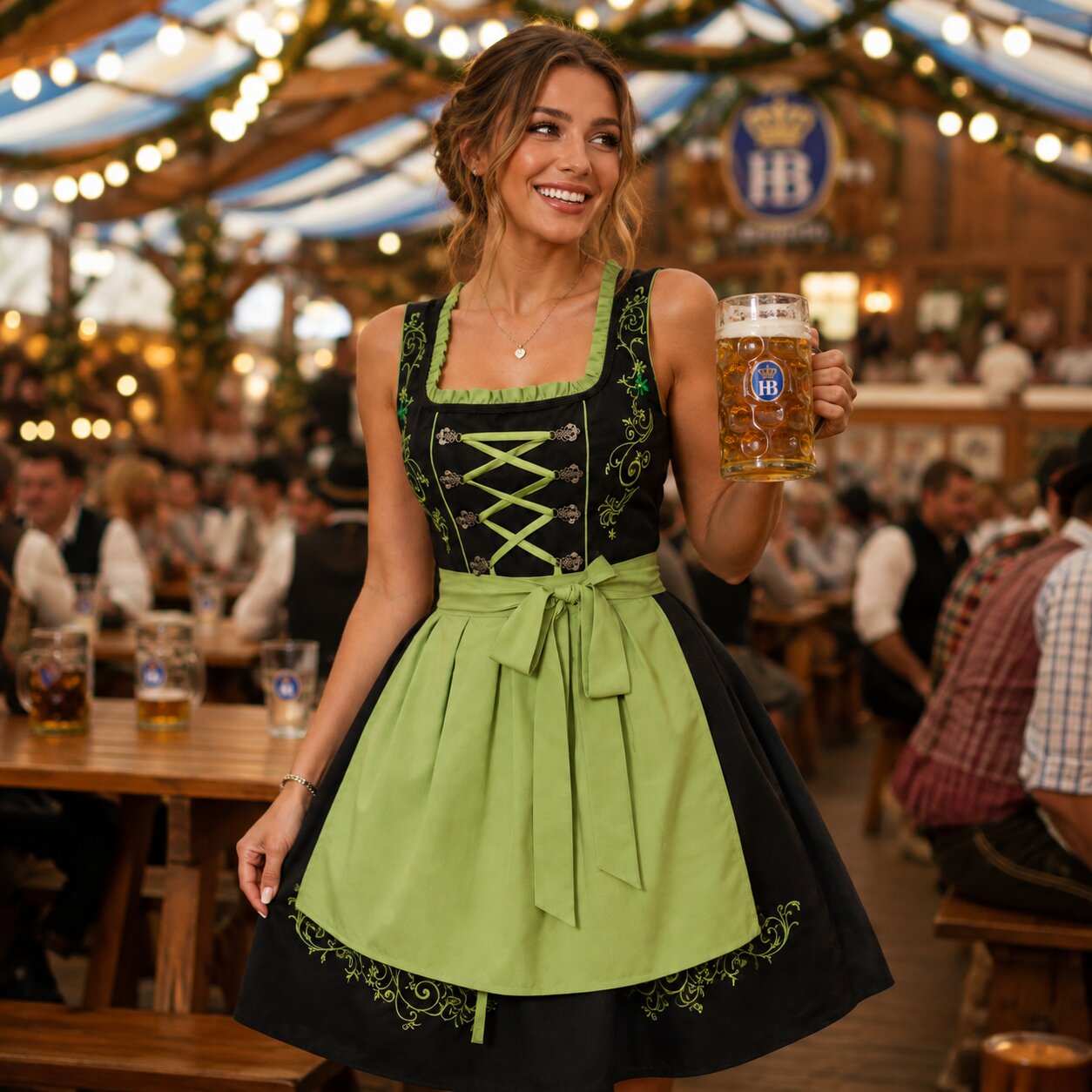 oktoberfest dress green Dirndl with Apron for Pretend Play by Spooktacular Asymmetrical hem dress Color:Navy Rose Gold Eva USA 3463 Two