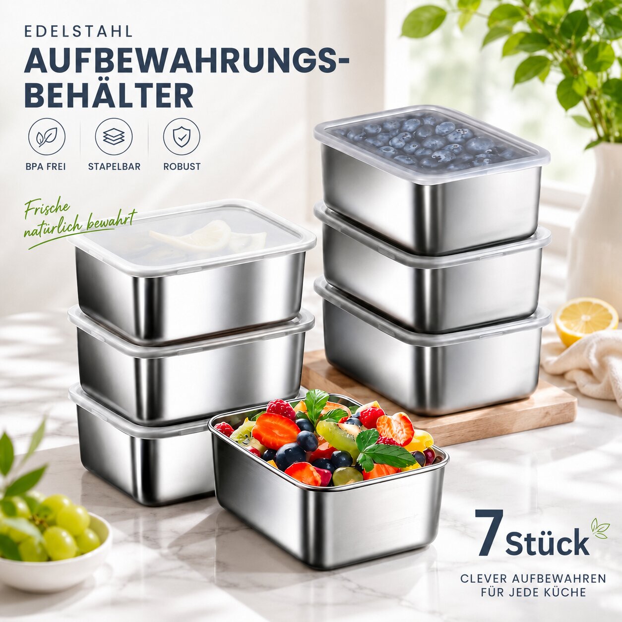 Edelstahl Vorratsdosen | 7-teiliges Set mit Deckel