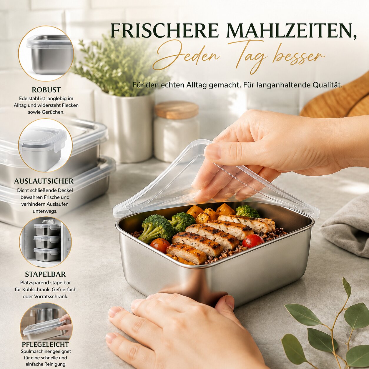Edelstahl Vorratsdosen | 5-teiliges Set mit Deckel