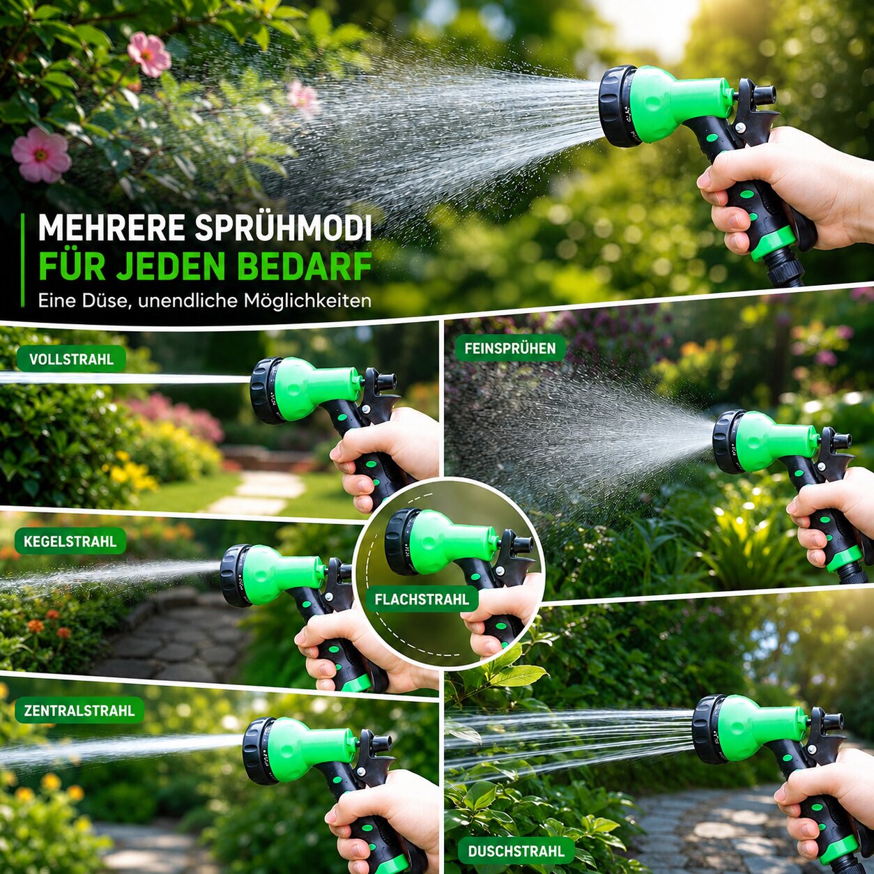Gartenschlauch | 7 Strahlarten Sprühdüse | Knickarm