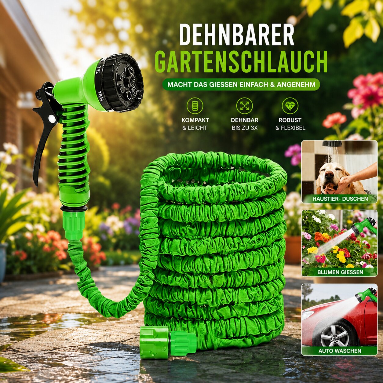 Gartenschlauch | 7 Strahlarten Sprühdüse | Knickarm