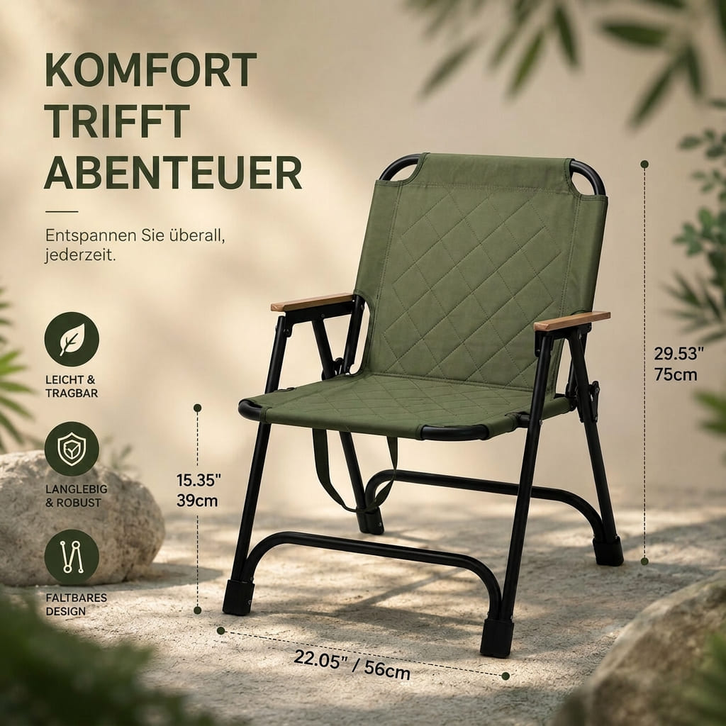 Campingstuhl faltbar | Klappstuhl | Gepolsterte Sitzfläche