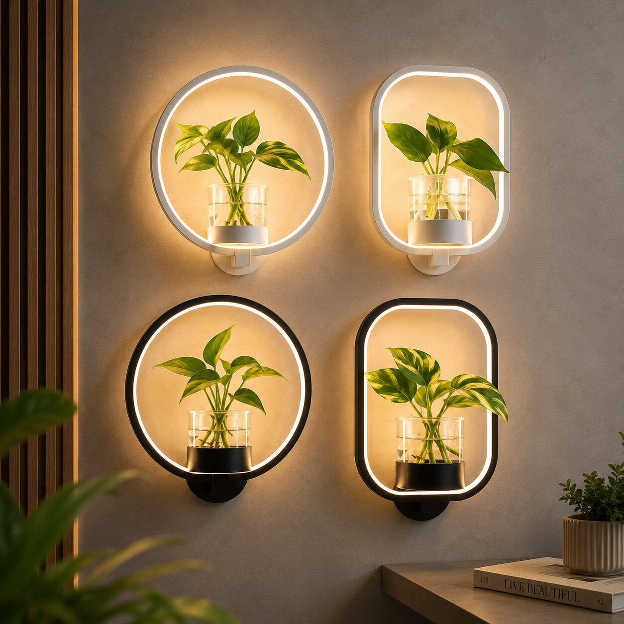 LED Wandlampe mit Glasvase | Wanddeko mit Licht