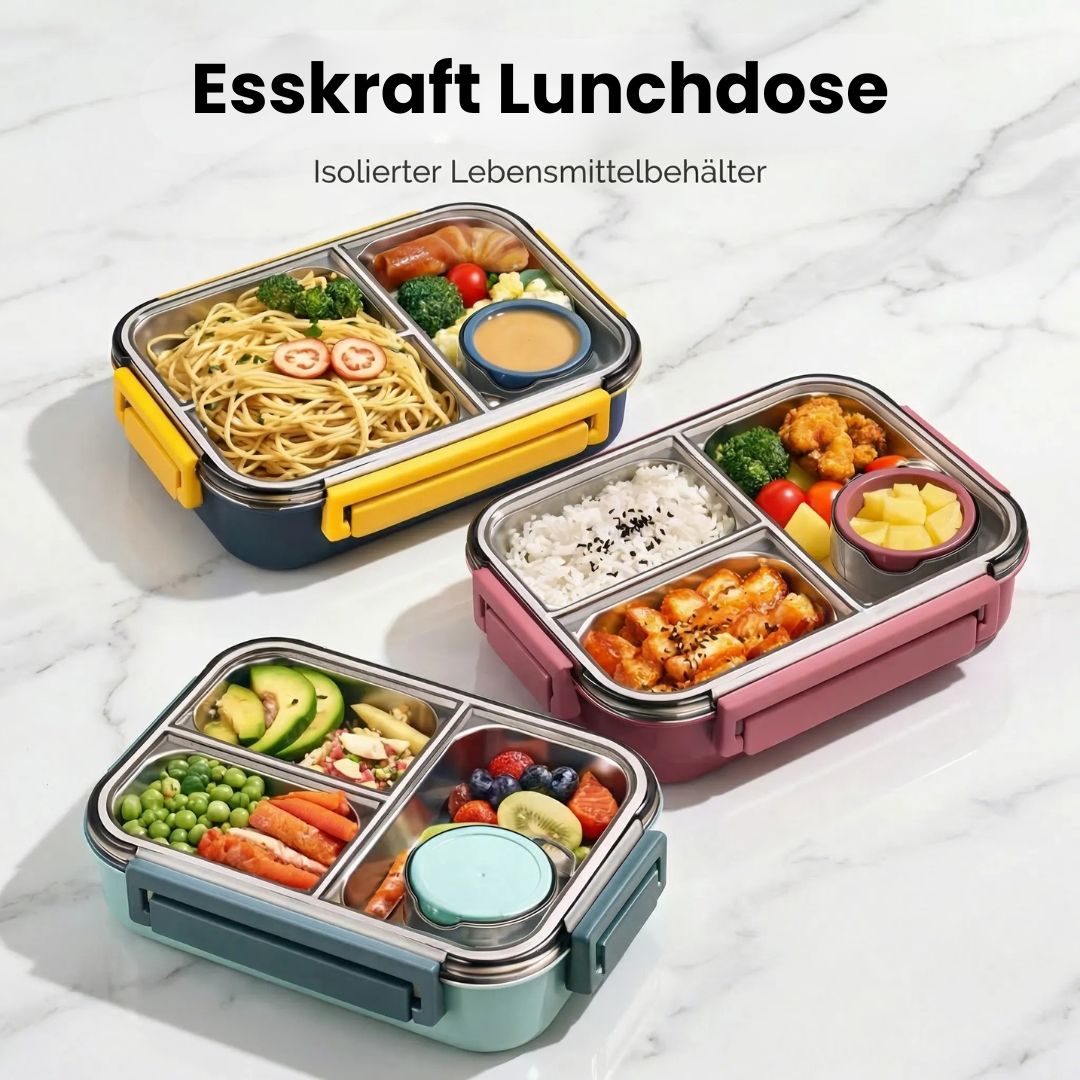Lunchdose | Thermobehälter für Essen | Brotdose mit Fächern aus Edelstahl | Wärmebehälter