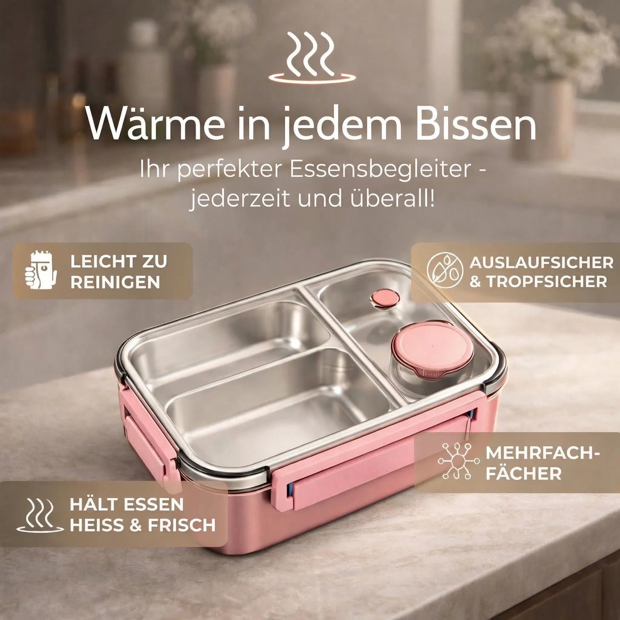 Lunchdose | Thermobehälter für Essen | Brotdose mit Fächern aus Edelstahl | Wärmebehälter