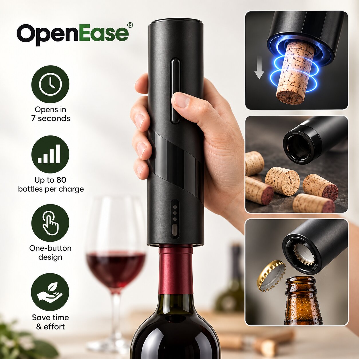 Flaschenöffner Geschenkset | Elektrischer Weinöffner & automatischer Bieröffner