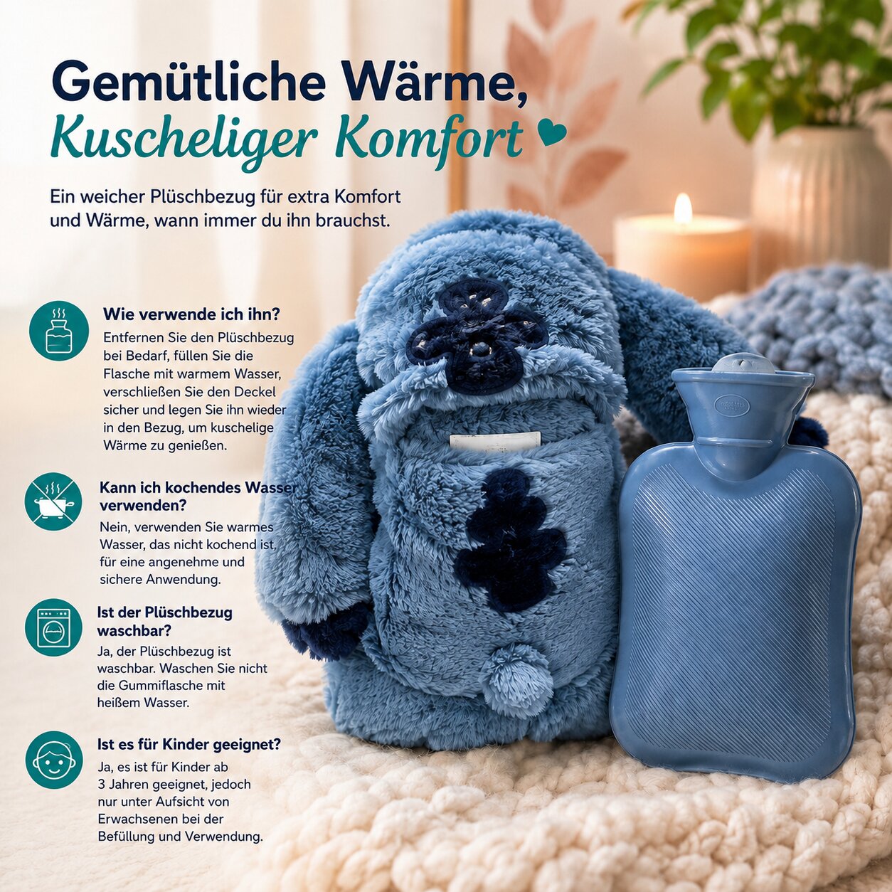 Wärmflasche | Kuscheltier mit herausnehmbarem Wärmeeinsatz
