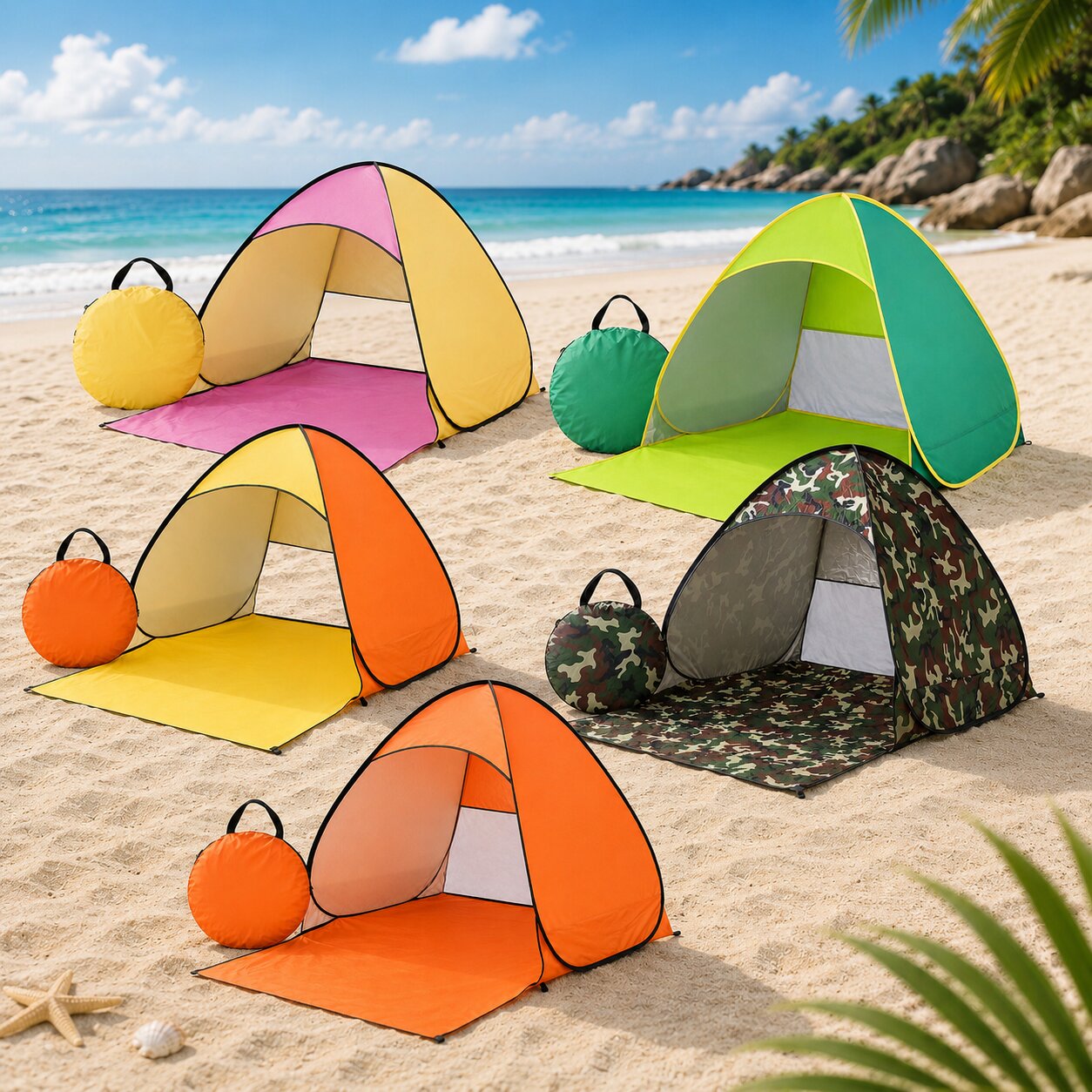 Strandmuschel Pop Up | Strandzelt UV-Schutz 98 % | Wurfzelt 2 Personen