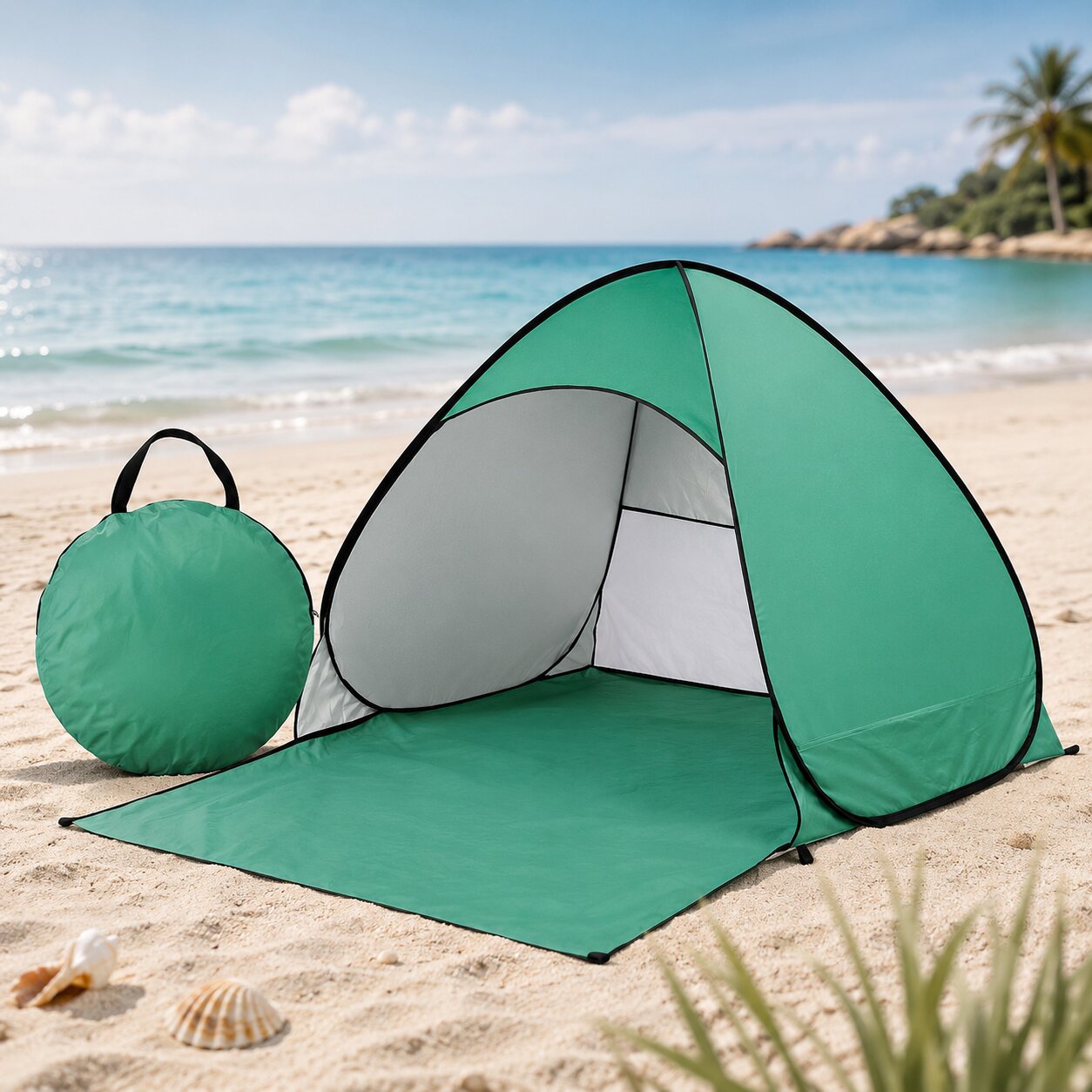 Strandmuschel Pop Up | Strandzelt UV-Schutz 98 % | Wurfzelt 2 Personen