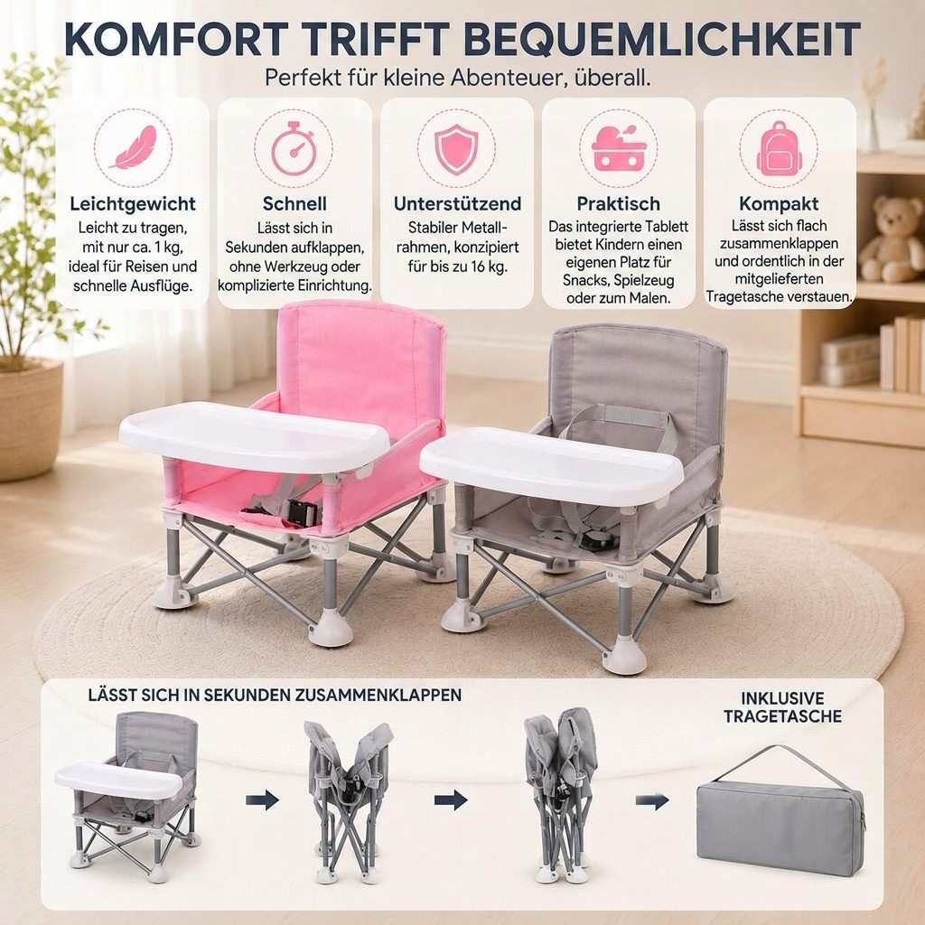 Baby Hochstuhl mit Tablett | Faltbares Design