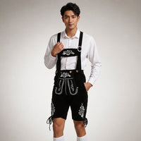 Schwarze Lederhose mit Stickerei