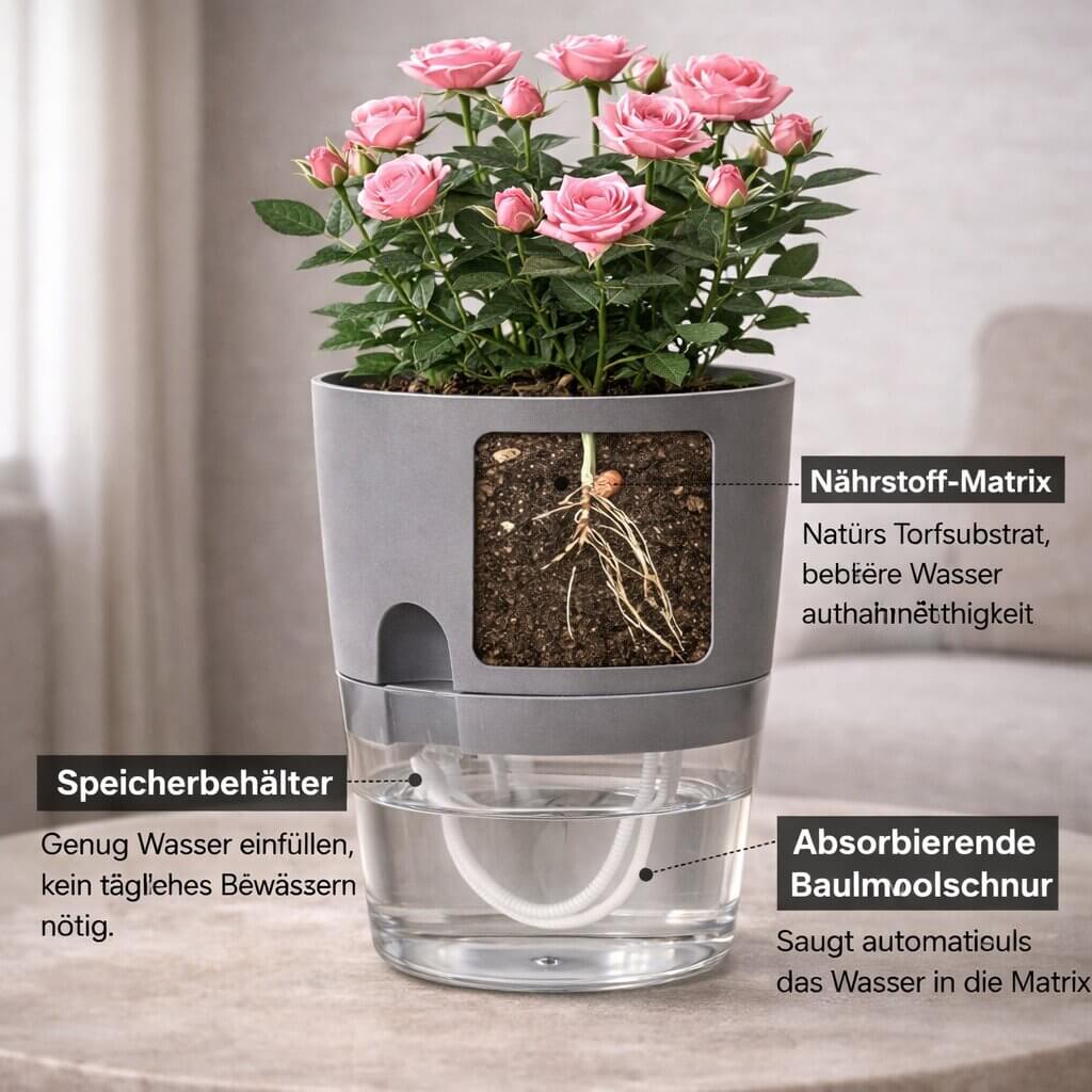 Selbstbewässernder Blumentopf | Mit Wasserreservoir | Dochtsystem