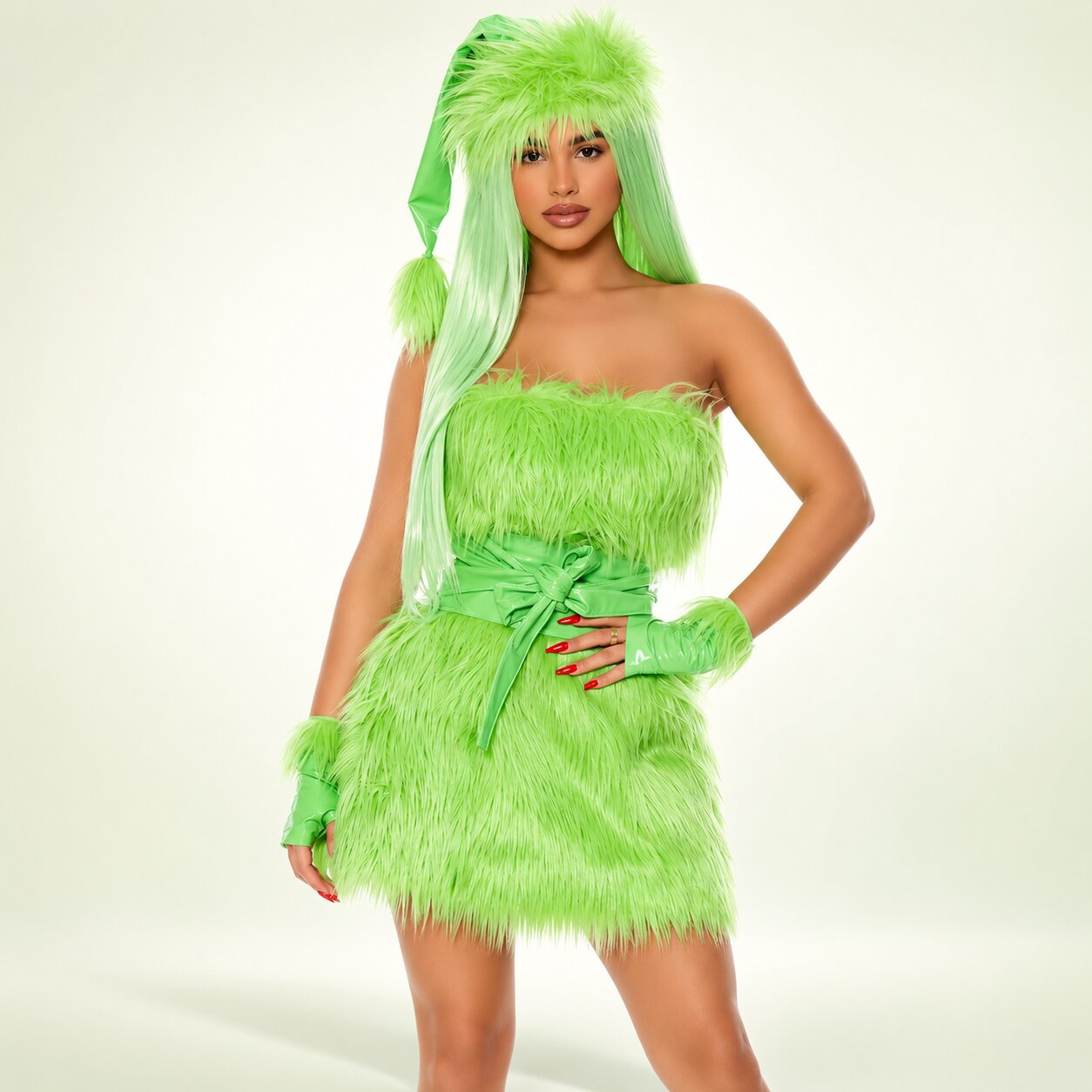 green grinch dress Women's Halloween costume | Sexy look female grinch costume