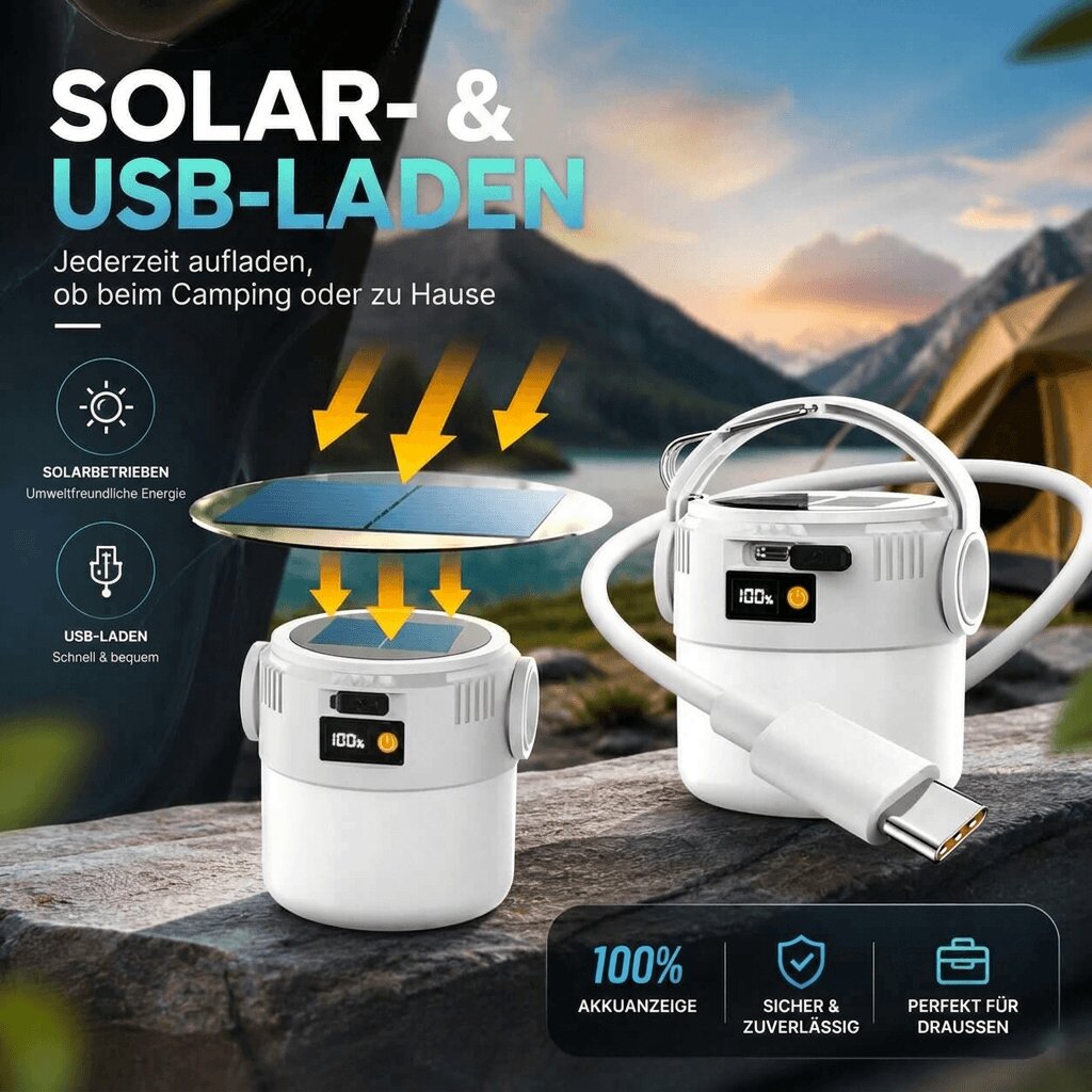 Solar Outdoor Lampe | Mit Akku | Für Camping & Stromausfall