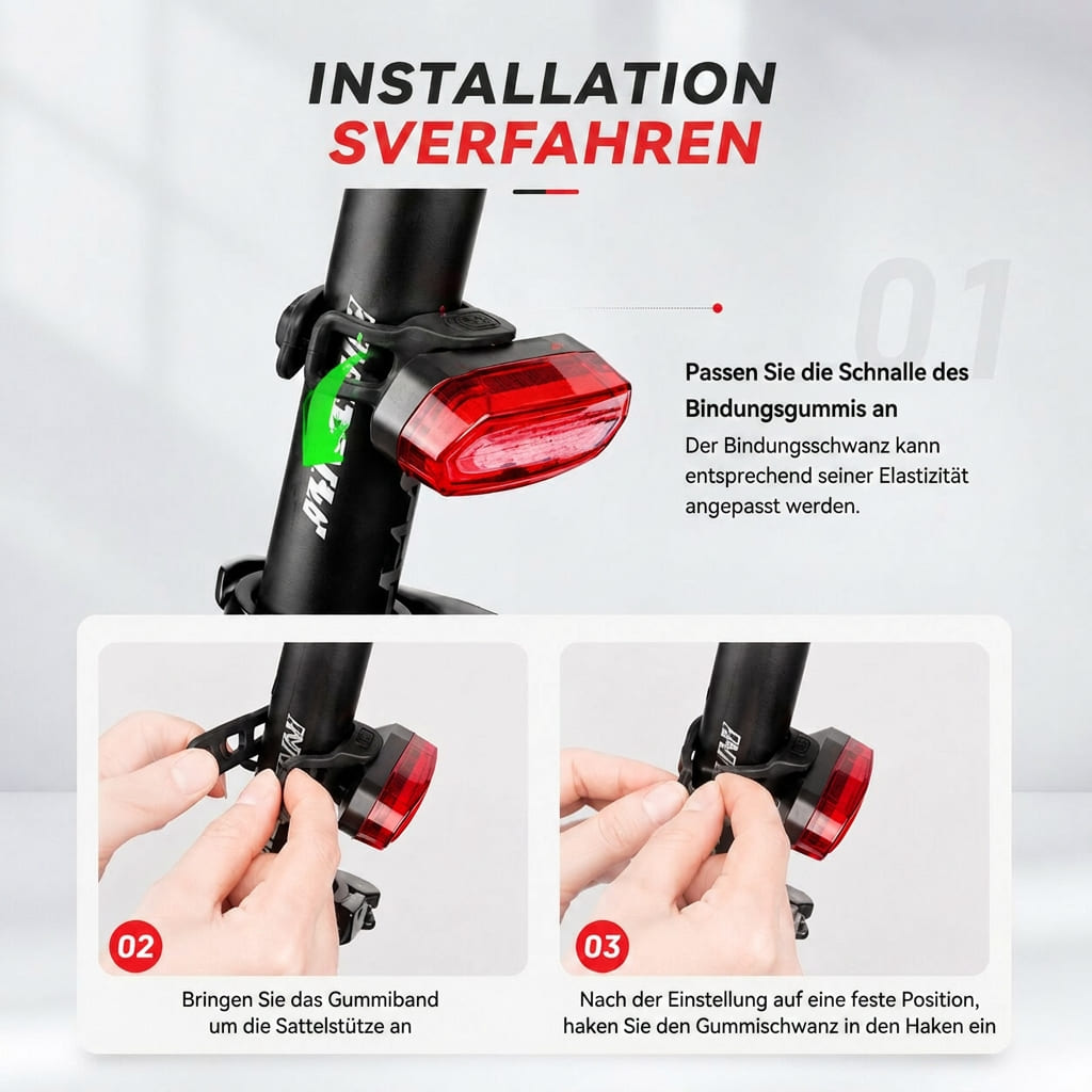 USB Fahrrad Rücklicht mit Weitwinkel