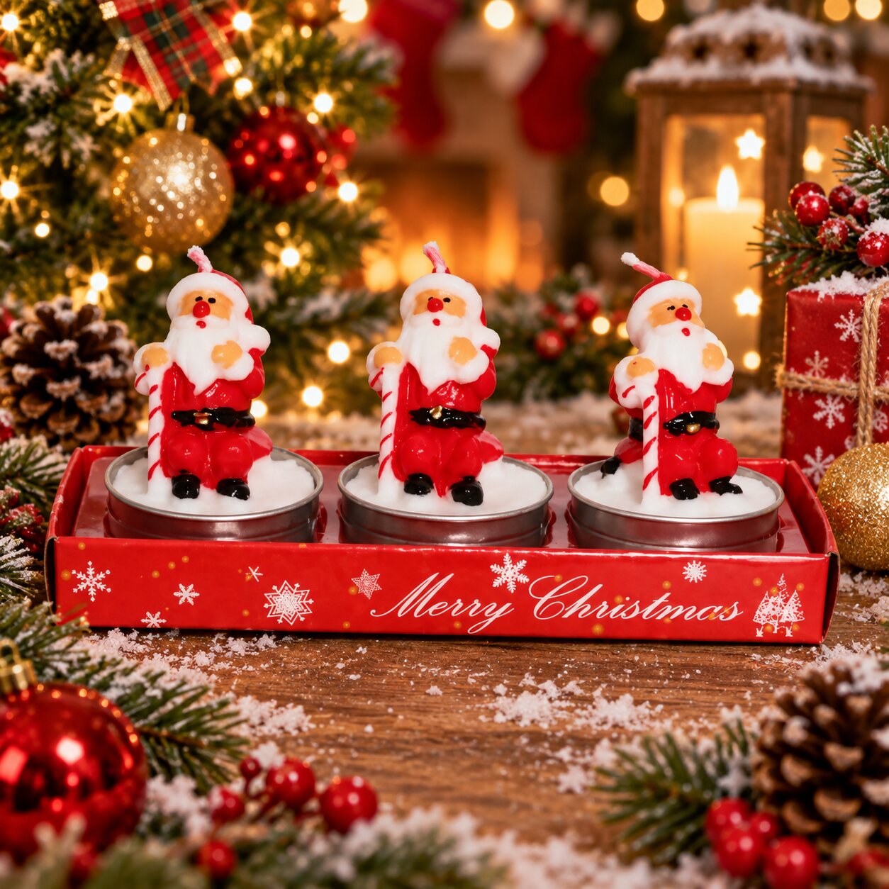Teelichter | 3er Set im Weihnachtsmann-Design