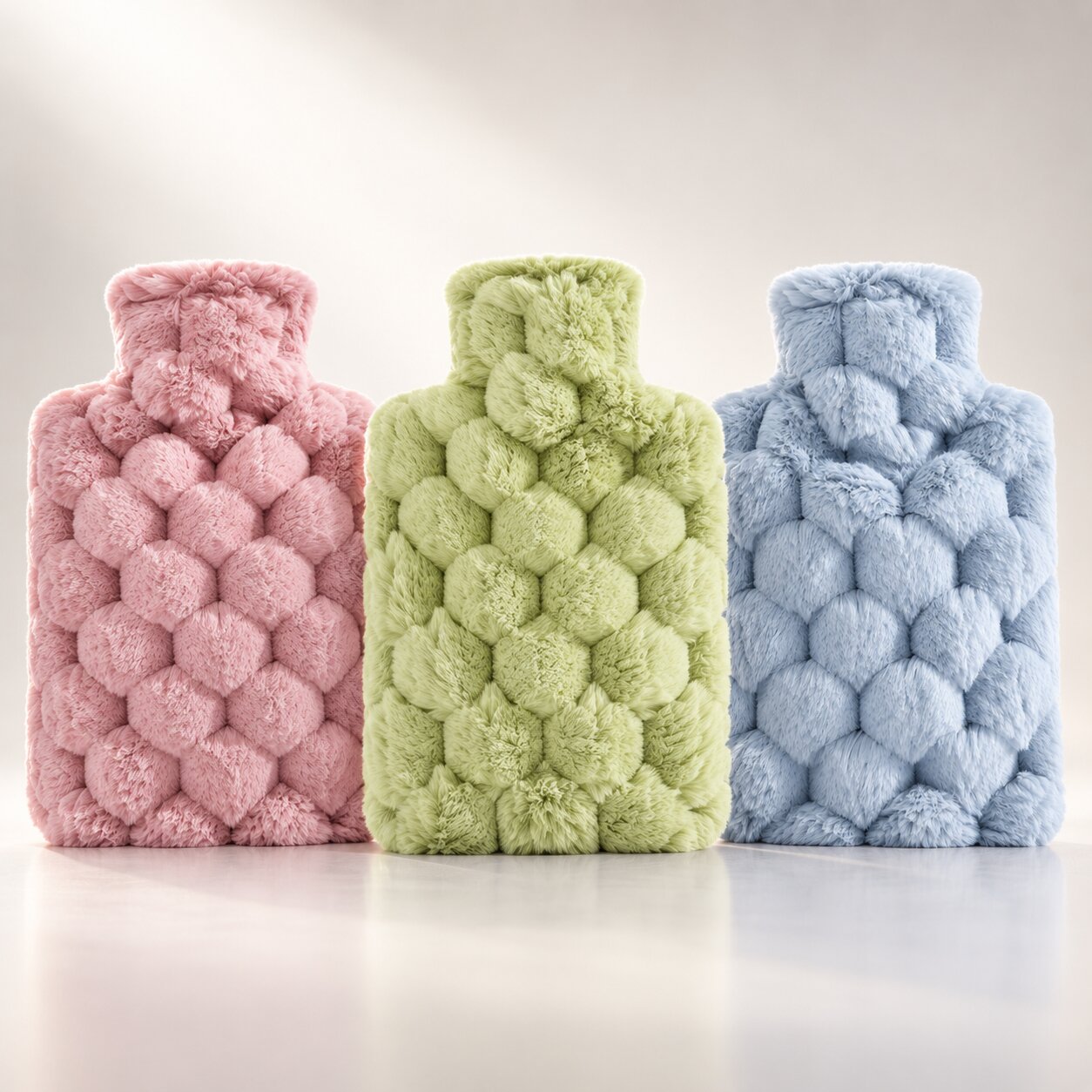 Wärmflasche | Weicher Plüschbezug mit Pompon-Design